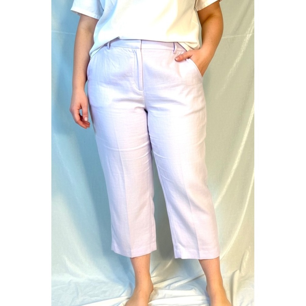 Talbots Pants Womens 24W Lavender Linen Blend Cropped Straight Leg‎  Plus Size